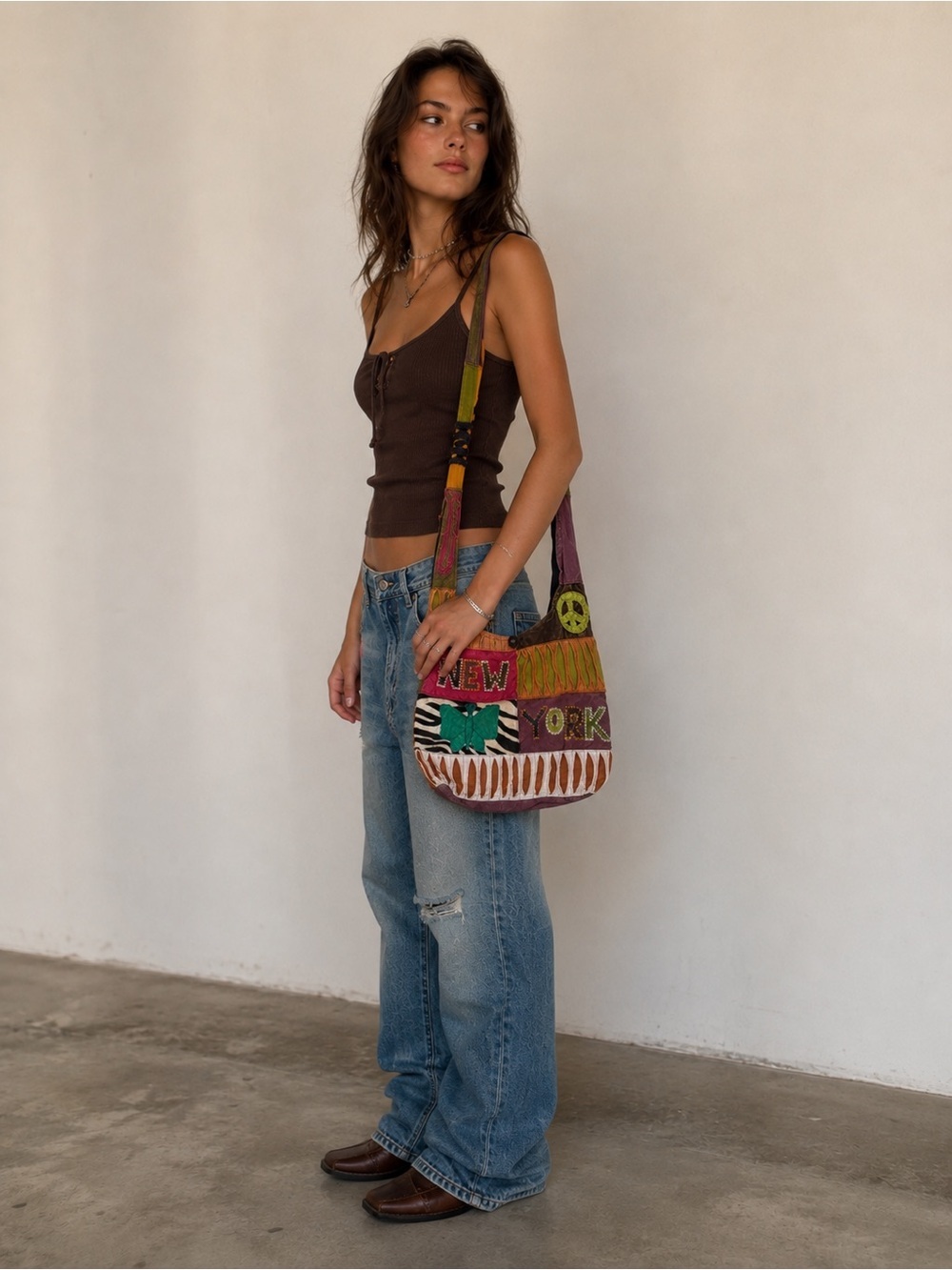 Boho Patchwork New York crossbody satchel in Multicolor